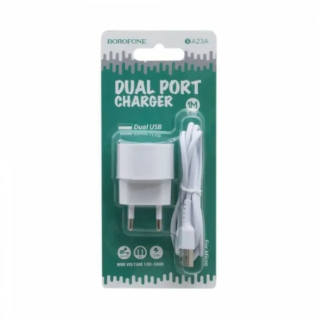 З\У Borofone BA23A 2USB+MicroUsb 2.4A белый