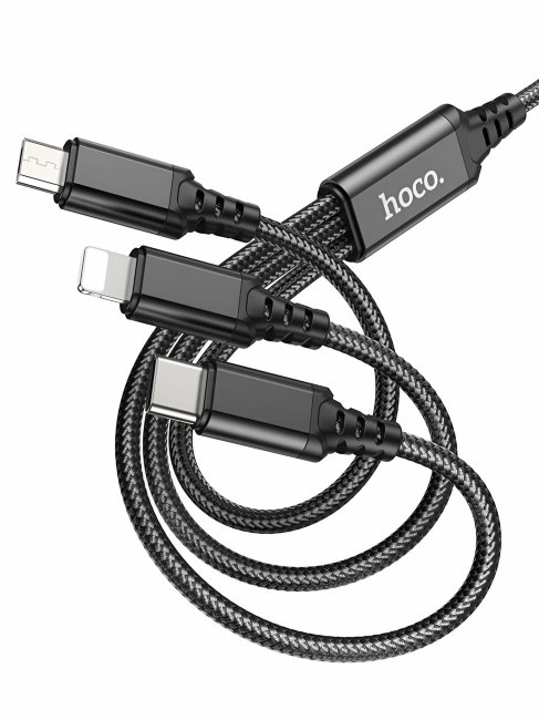 Кабель HOCO X76 3в1 Micro+8pin+Type-C 1метр чёрный