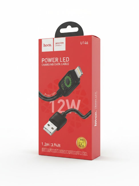 Кабель HOCO  Lightning 12W 1.2м чёрный (U146)