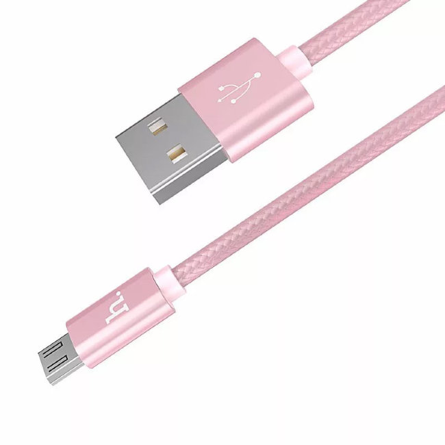 Кабель HOCO microUSB 1m розовый (Х2)