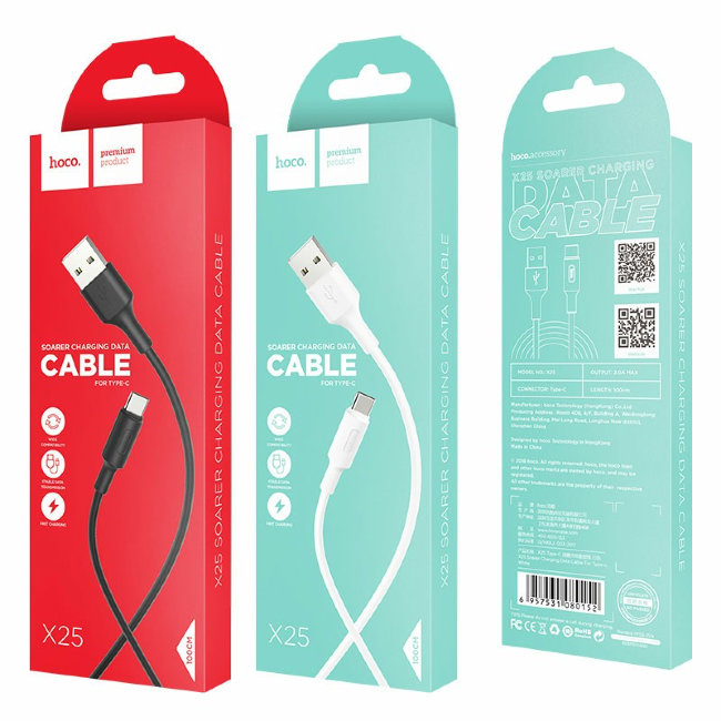 Кабель HOCO microUSB 1m чёрный (X25) 2.1A Soarer