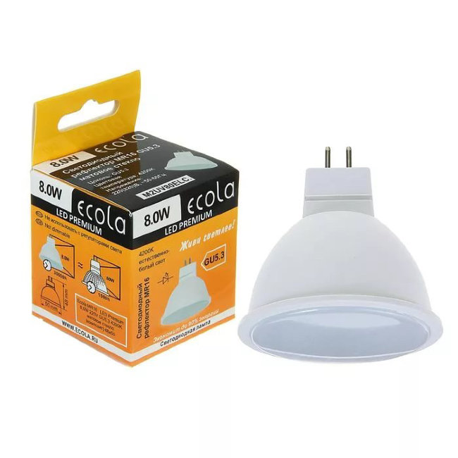 Лампа свд Ecola  GU5.3 8W 4200k (холодный свет) матовый