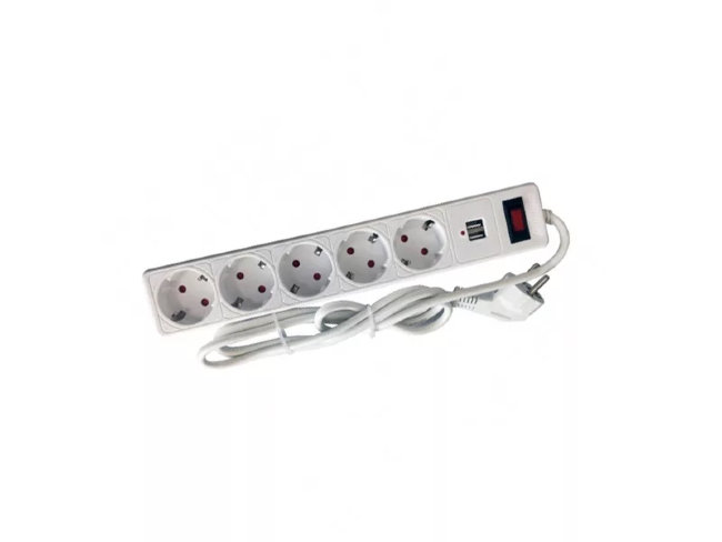 Фильтр сетевой SMART 10А 3мет 5 розеток + 2хUSB белый