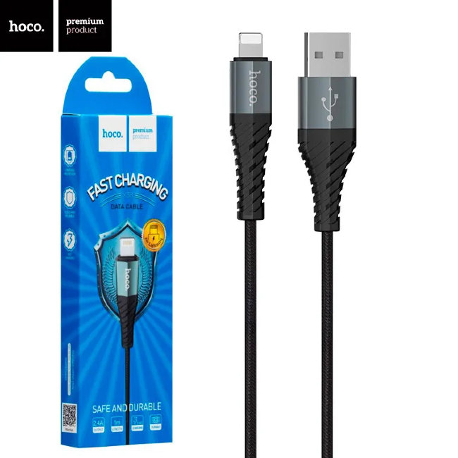 Кабель HOCO  Lightning 1м чёрный (X38) ткань