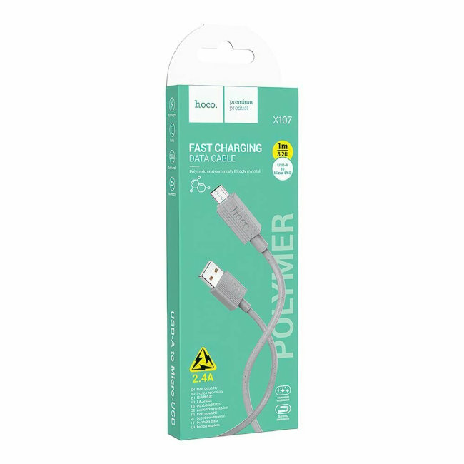 Кабель HOCO MicroUSB 1м серый  (X107)