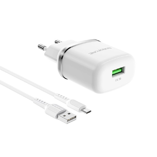 З\У Borofone BA36A 1USB + MicroUSB 3A белый