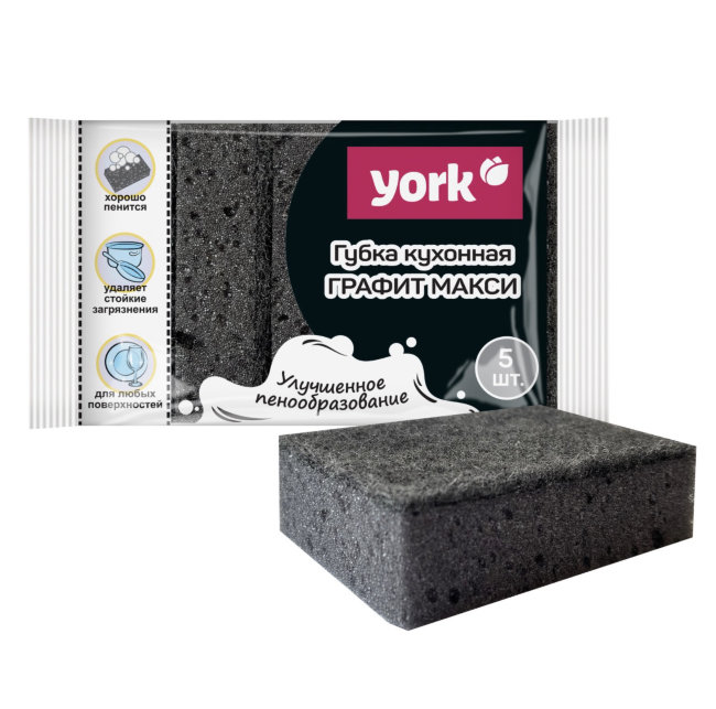 Губка для посуды YORK 95*65*30мм 5шт МАКСИ арт.030250