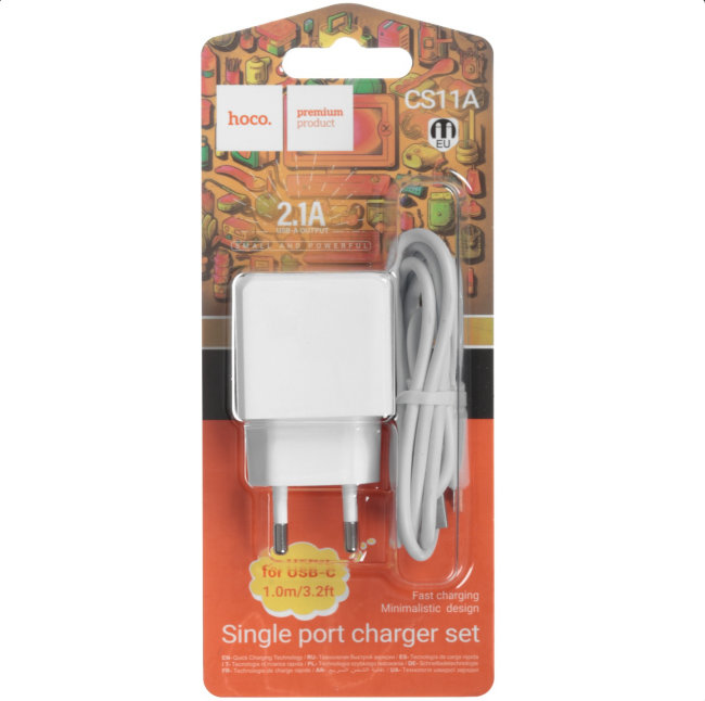 З\У HOCO CS11A 1USB+кабель Type-C 10.5W белый