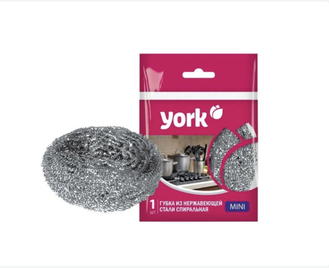 Губка для посуды YORK нержавеющая сталь, спираль 15гр