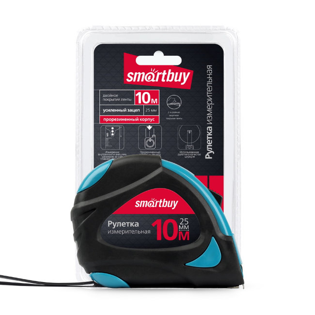 Рулетка Smartbuy 10 метров (прорезиненный корпус)