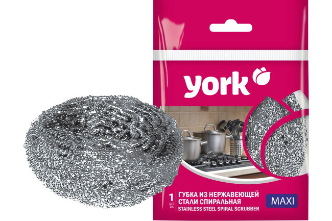Губка для посуды YORK нержавеющая сталь, спираль 27гр