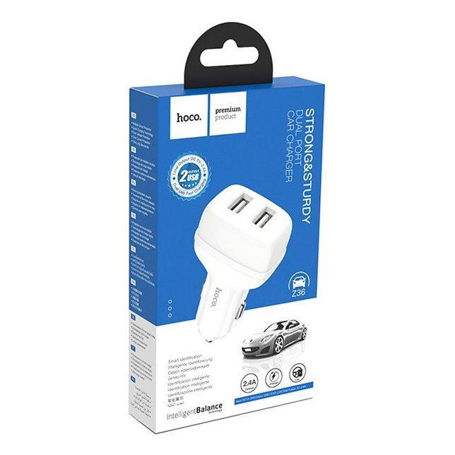 Авто з\у HOCO Z36 2USB 2400ma белый(автомобильная)