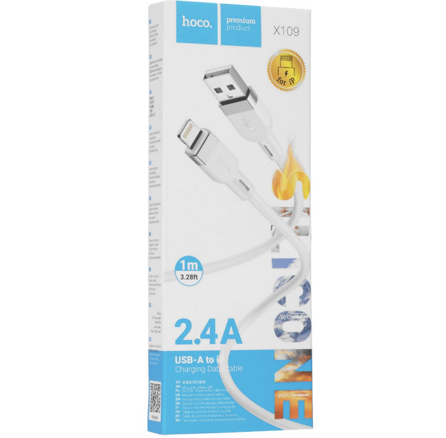 Кабель HOCO  Lightning 2.4A 1m белый (X109) силикон