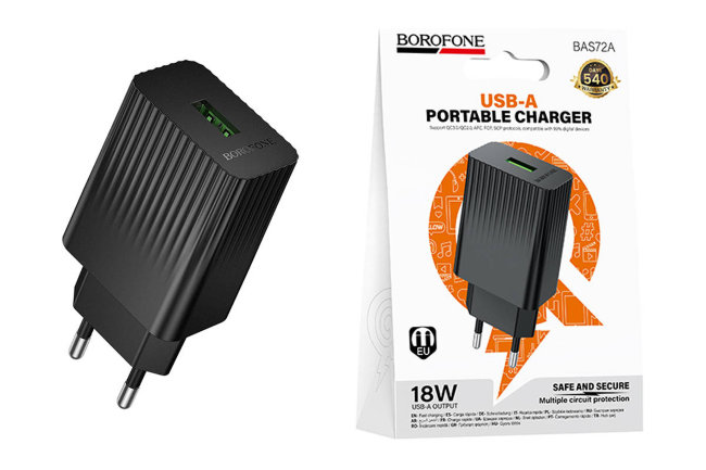З\У Borofone BAS72A 1USB 18W 3A чёрный
