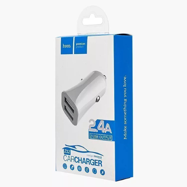 Авто з\у HOCO Z12 2USB 2400ma белый(автомобильная)