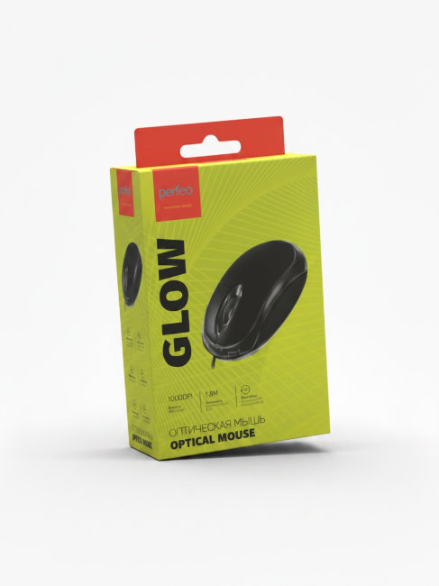 Мышь проводная Perfeo GLOW с подсветкой, чёрн