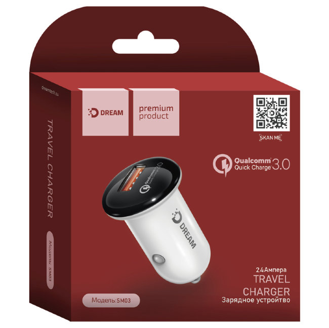 Авто з\у Dream SM03 1USB 2.4A бело-чёрный(автомобильная)