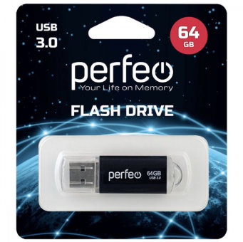 Флешка USB 3.0 Perfeo 64GB С14 чёрная металл