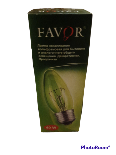 Лампа FAVOR 40в-Е27 свеча прозрач