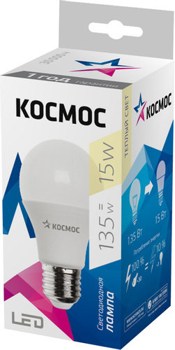 Лампа свд Космос А60 15W Е27 3000К  тёп. свет