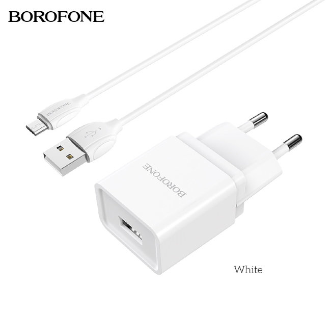 З\У Borofone BA19A 1USB + MicroUSB 1A белый