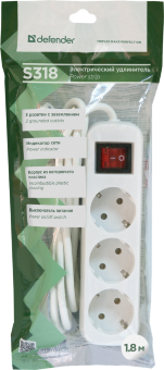Удлинитель Defender L330 16A с/з 1.5м с выключателем белый