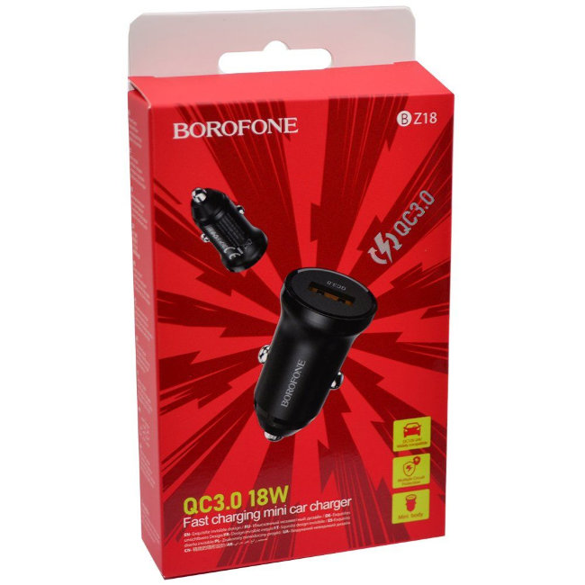 Авто з\у Borofone BZ18 1USB 18W чёрный(автомобильная)