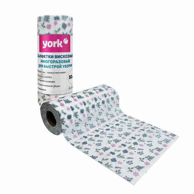 Салфетка вискозная в рулоне YORK 25*30см 50шт арт.020500