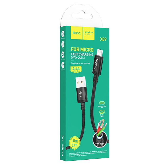 Кабель HOCO microUSB 1m чёрный (X89)