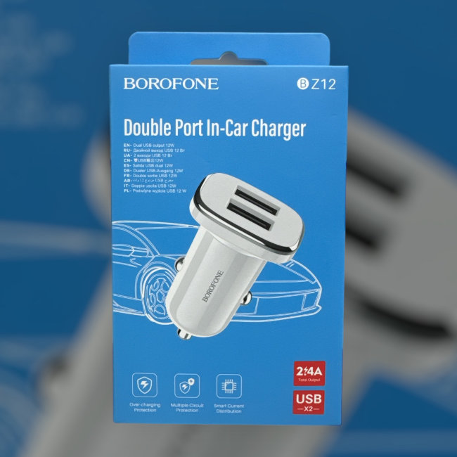 Авто з\у Borofone BZ12 2USB 2.4А белый(автомобильная)