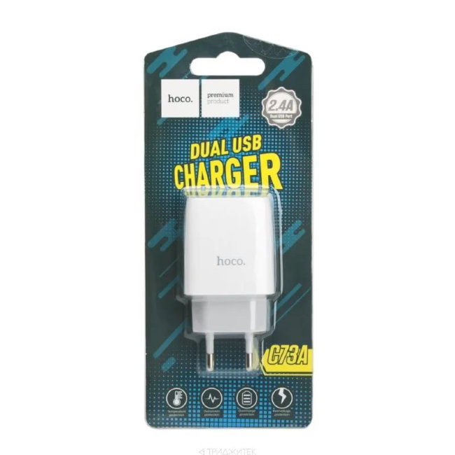 З\У HOCO C73A 2USB 2.4A белый (без кабеля)