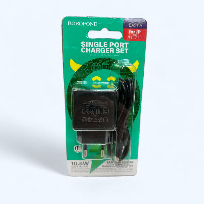 З\У Borofone BAS11A 1USB + кабель Lightning 2.1A чёрный