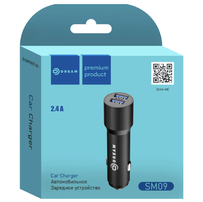 Авто з\у Dream SM09 2USB 2.4A чёрный (автомобильная) совместим с ВАЗ,ГАЗ.