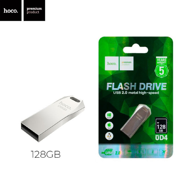 Флешка USB Hoco 128GB UD4 серебряный металл
