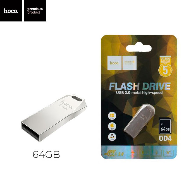 Флешка USB Hoco 64GB UD4 серебряный металл